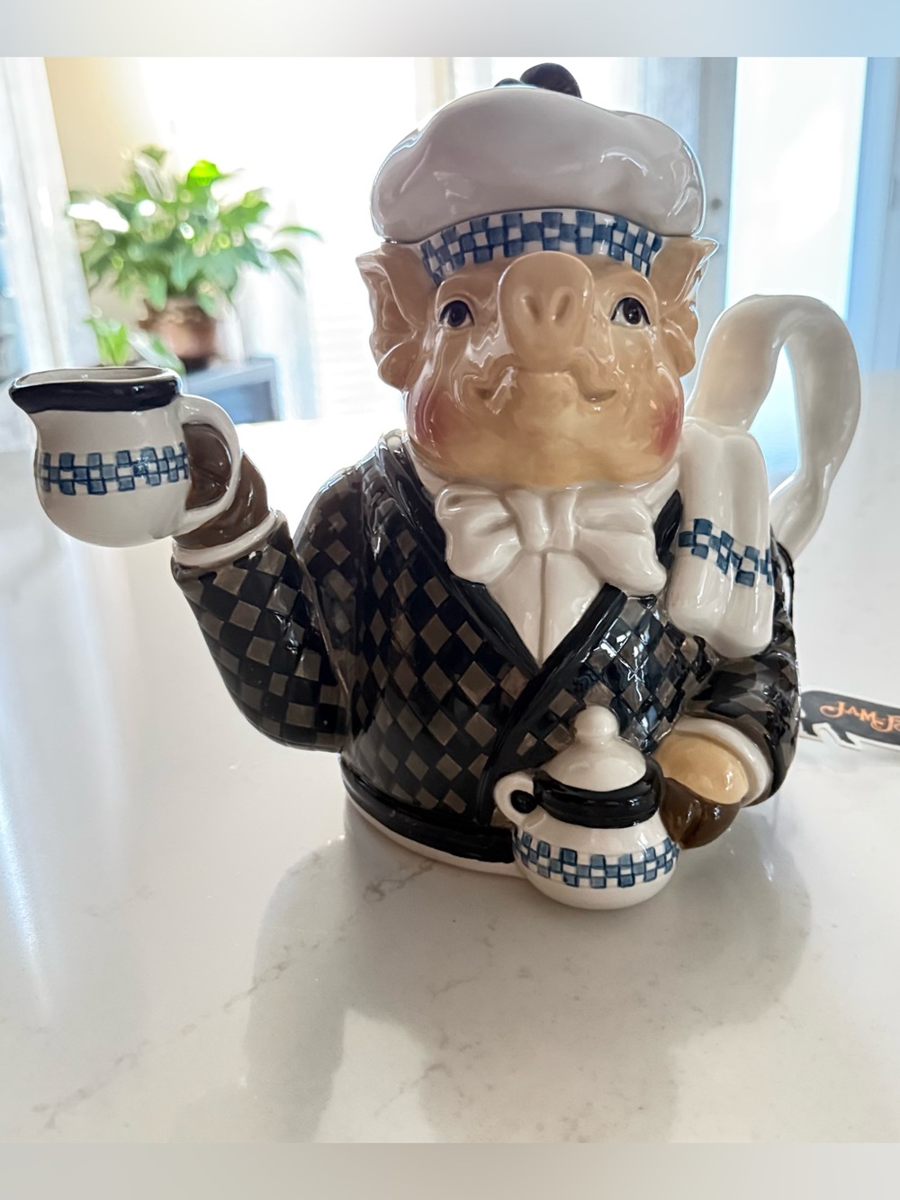 Vintage Department 56 Jam Bon Chef Pig Teapot NWT - Whimsical French Country